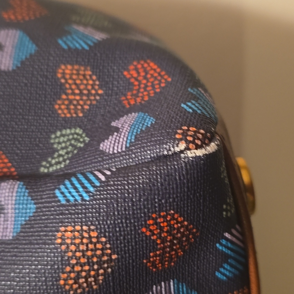Fossil Brown and Blue Heart Pattern Tote Bag - Picture 3 of 8